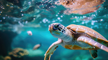 Turtle underwater, AI generated Imageの素材