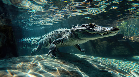 Crocodile underwater, AI generated Imageの素材