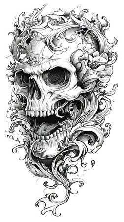Skull tattoo flash, AI generated Imageの素材