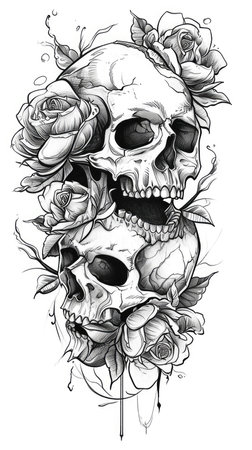 Skull tattoo flash, AI generated Imageの素材
