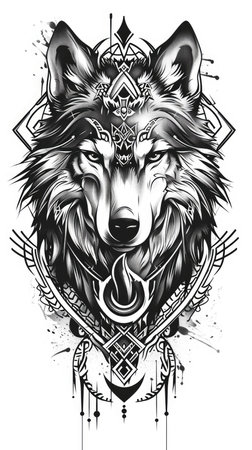 Wolf tattoo flash, AI generated Imageの素材
