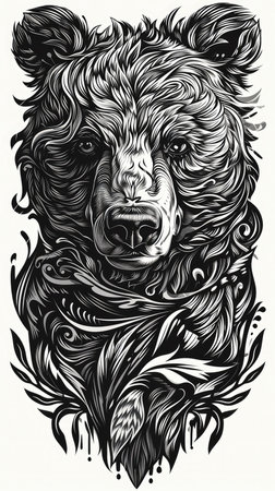 Bear tattoo flash, AI generated Imageの素材