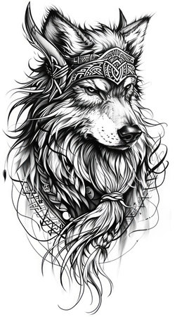 Wolf tattoo flash, AI generated Imageの素材