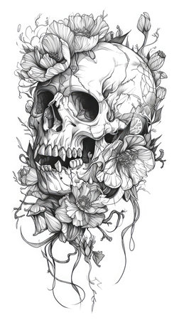 Skull tattoo flash, AI generated Imageの素材