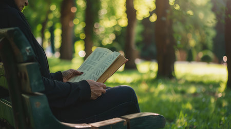 A person sits in the park reading a book, AI generated Imageの素材