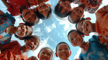 Asian children are smiling in a circle, AI generated Imageの素材