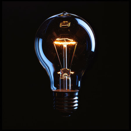 Glowing bulb on black background, AI generated Imageの素材