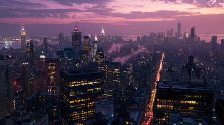 View of city buildings full of lights at night, AI generated Imageの素材