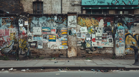 Dirty walls full of posters and graffiti, AI generated Imageの素材