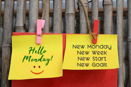 Hello Monday greeting concept with inspirational quote - New Monday, new week, new start and goals....