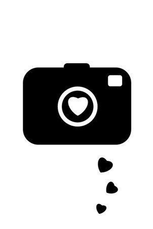 black camera with hearts on white backgroundの写真素材