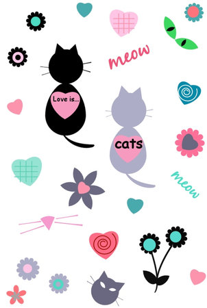 set of cute cartoon funny cats isolated on white backgroundの写真素材