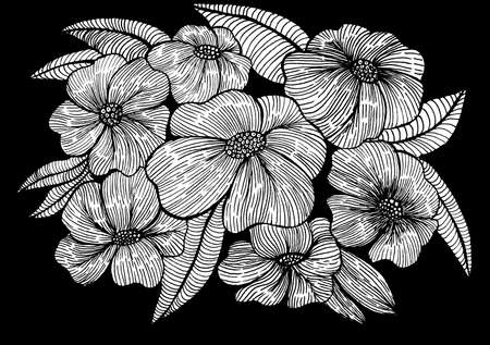 image of flowers and leaves on a white background. Decoration for cards and invitations.の写真素材