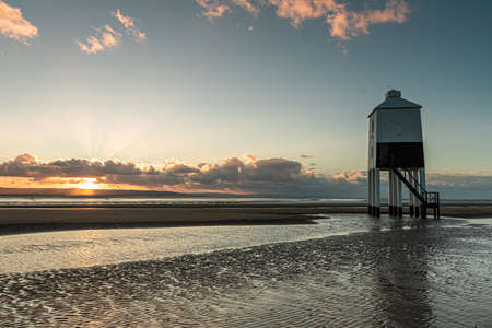 Burnham on Sea Low Level Lighthouse at Sunsetの写真素材
