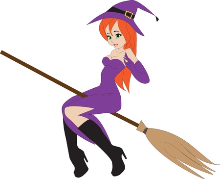 Witch on the broom, isolated on whiteのイラスト素材