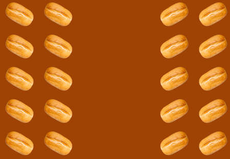 Pattern with a baked loaf on a brown background. Baguette. Pattern, prints.