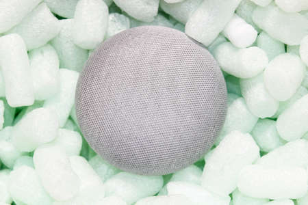 Chelyabinsk, Russia-October 11, 2020: Google home mini in packaging material for mail shipments....