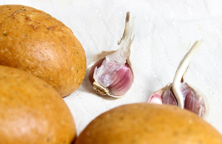 Homemade rosy buns with spices for soup. Selective shot.の写真素材