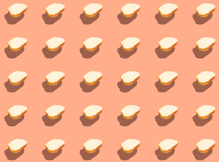 Pattern with slices of sliced white bread with a shadow. The levitation effect. Prints, copy space.の写真素材