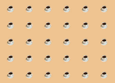 A pattern with an espresso coffee mug on a beige background. Patterns, patterns.