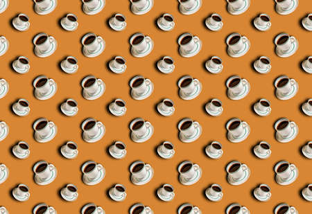 A pattern with an espresso coffee mug on a beige background. Patterns, patterns.の写真素材