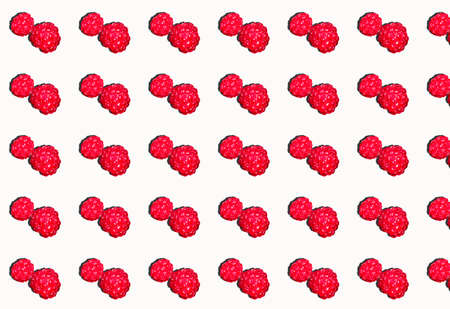 A pattern of ripe raspberries with a shadow on a white background. Berry pattern. Templates, prints.の写真素材