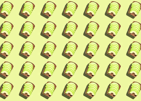 A pattern of a sandwich with sliced avocado. Prints, templates.
