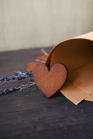Close up cookie heart with lavender.の写真素材