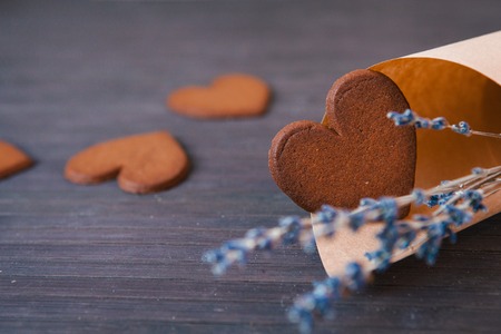 Close up cookie heart with lavender.の写真素材