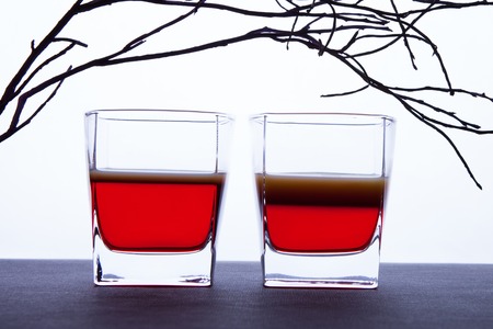 Glasses with a drink on a white backgroundの写真素材