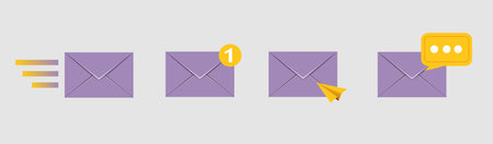 mail envelope icon set with marker new message
isolated on grey background. Render email...
