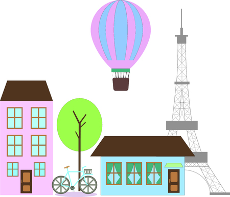 Flat Paris vector illustration with sightsのイラスト素材