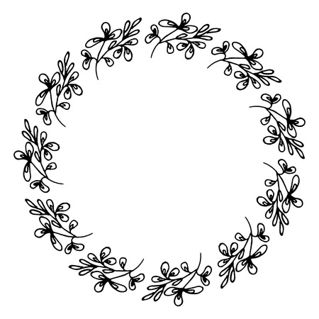 Hand drawn wreath made in vector. Leaves and flowers garlands. Romantic floral design element.のイラスト素材