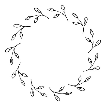 Hand drawn wreath made in vector. Leaves and flowers garlands. Romantic floral design element.のイラスト素材