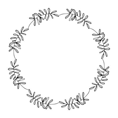 Hand drawn wreath made in vector. Leaves and flowers garlands. Romantic floral design element.のイラスト素材