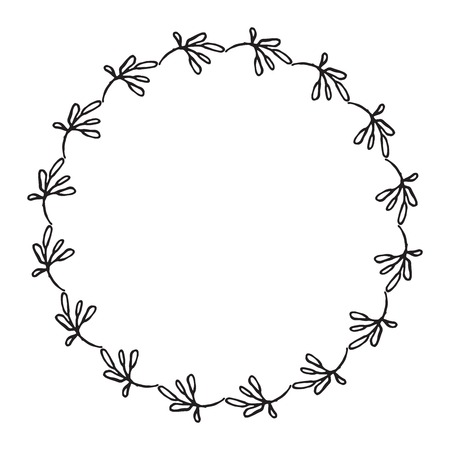 Hand drawn wreath made in vector. Leaves and flowers garlands. Romantic floral design element.のイラスト素材