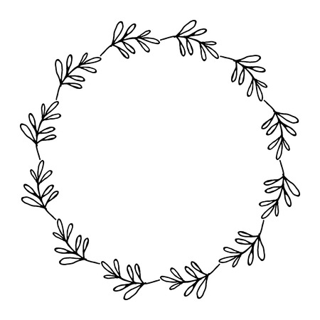 Hand drawn wreath made in vector. Leaves and flowers garlands. Romantic floral design element.のイラスト素材