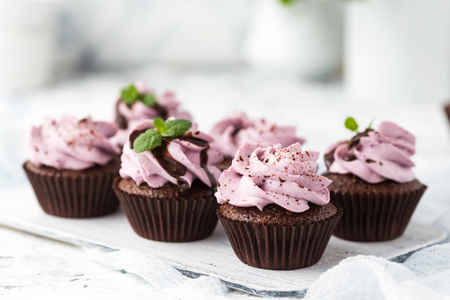 Cocoa cupcakes decoratedの写真素材