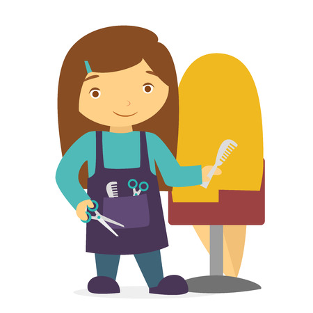 Cartoon smiling hairdresser with scissor and hairbrush.のイラスト素材