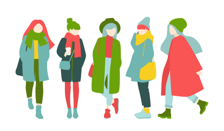 Girls dressed in trendy winter clothes.のイラスト素材