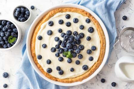 Blueberry tart with whipped creamの写真素材