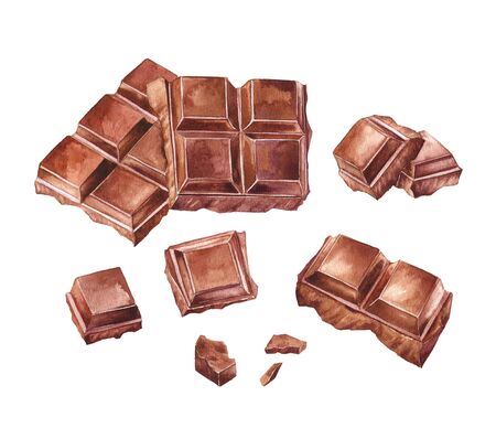 Watercolor chocolate bar. Hand drawn set isolated on a whiteの写真素材