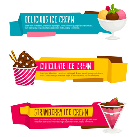 Icecream colour paper banners. Cartoon illustration.のイラスト素材