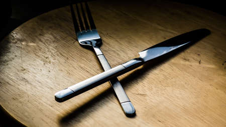 Fork and nife with reflectionのeditorial素材
