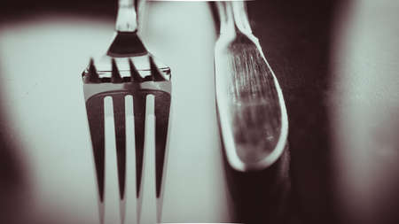 Fork and nife with reflectionのeditorial素材