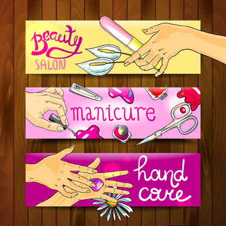 Beautiful hand drawn banners manicure in beauty salonのイラスト素材