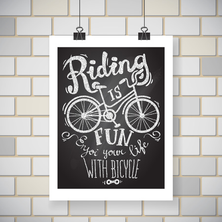 Retro poster biking as a lifestyle. Hand drawn lettering.のイラスト素材