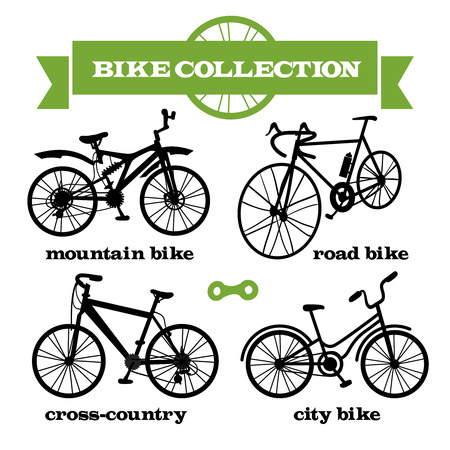 Set of vector black different bikes.のイラスト素材