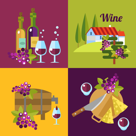 Vector wine icons. 4 illustrations about red and white wine.のイラスト素材