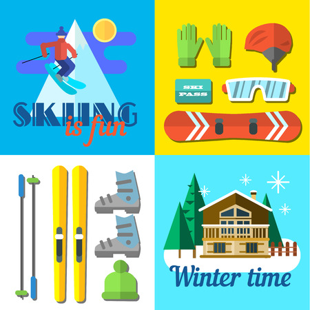Vector illustration skiing is fine. Flat style.のイラスト素材